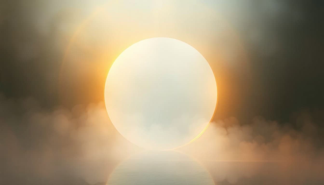 A radiant circular doorway of soft light opening in a misty ethereal space, representing a fresh cycle and new beginning