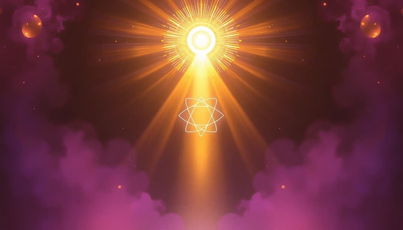 Two glowing pillars of golden light rising in perfect symmetry with sacred geometry between them, symbolizing the master-number alignment of angel number 1122