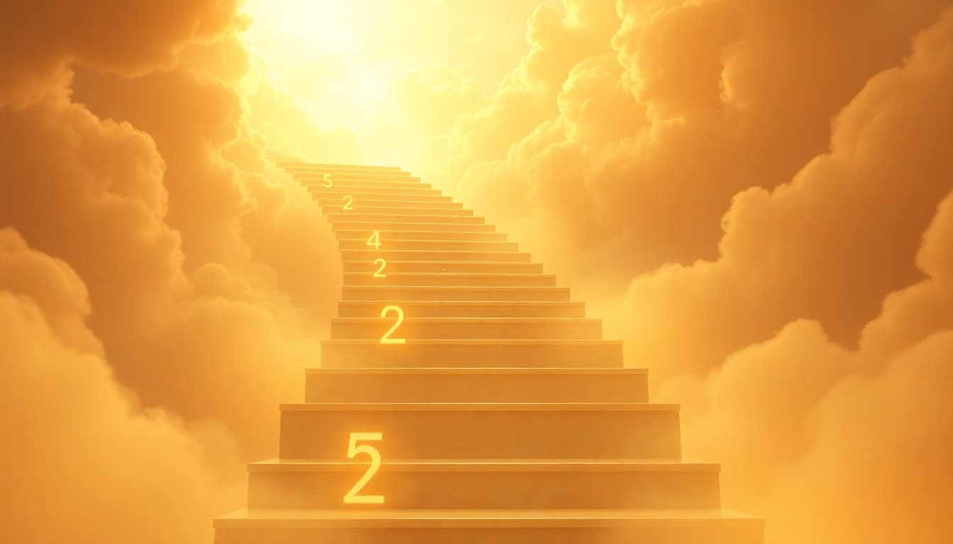 Glowing golden steps ascending into soft light symbolizing the step-by-step progress of angel number 1234