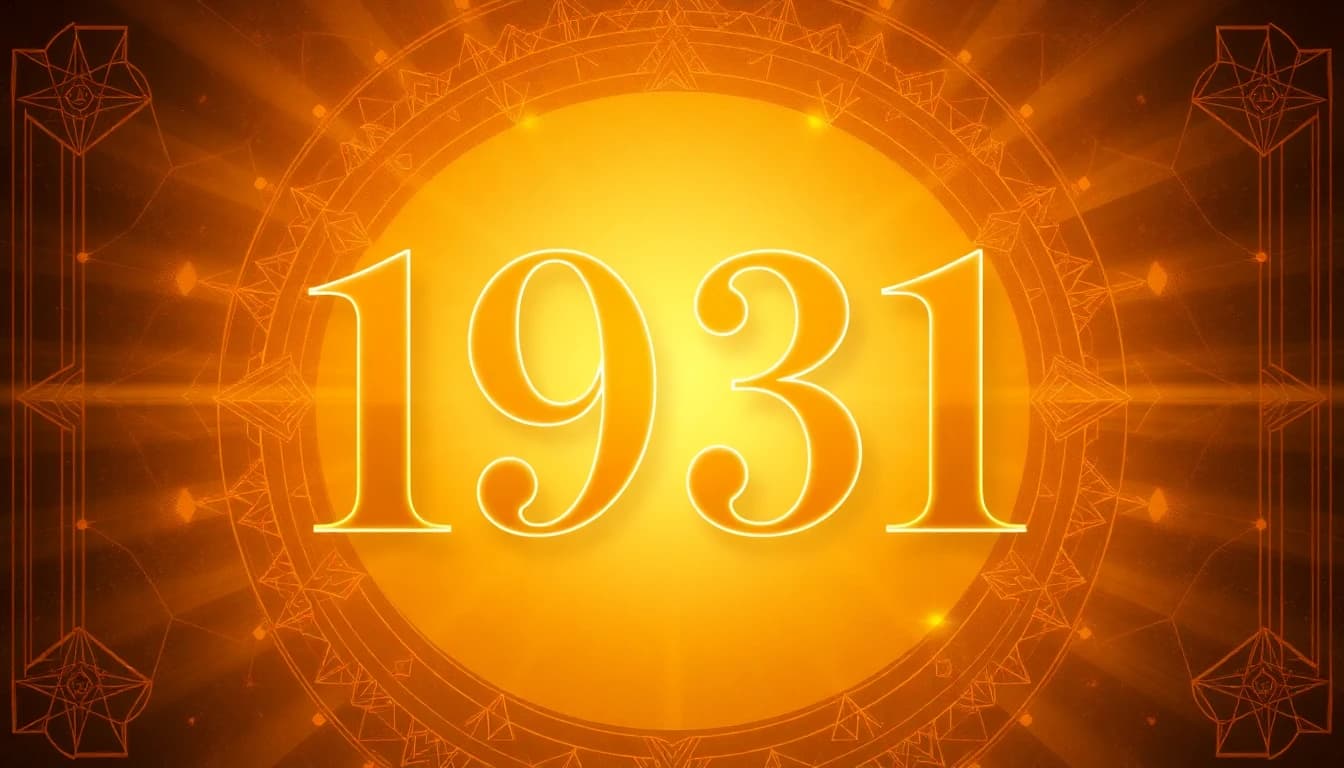 Art deco illustration of angel number 1931 glowing in golden light with 1930s geometric patterns, symbolizing resilience and spiritual rebuilding