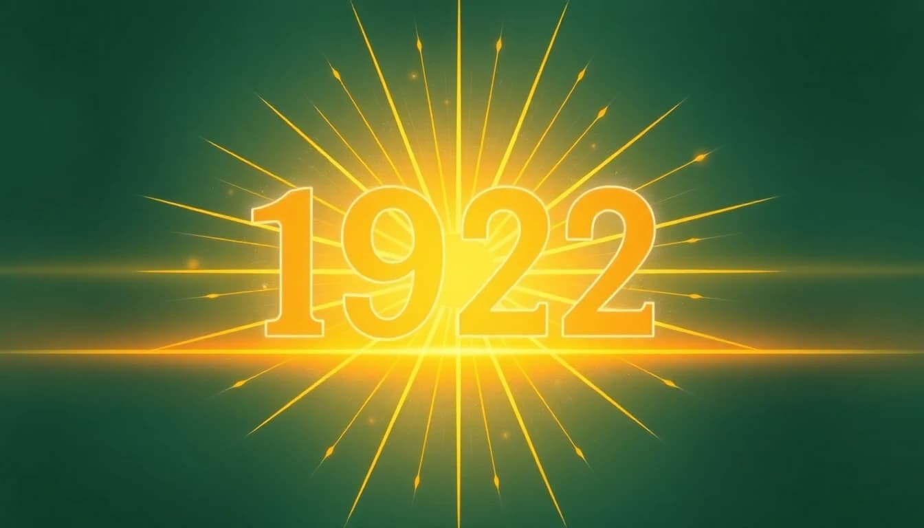Mid-century modern illustration of angel number 1952 glowing in teal and gold with atomic age starburst patterns, symbolizing power transitions