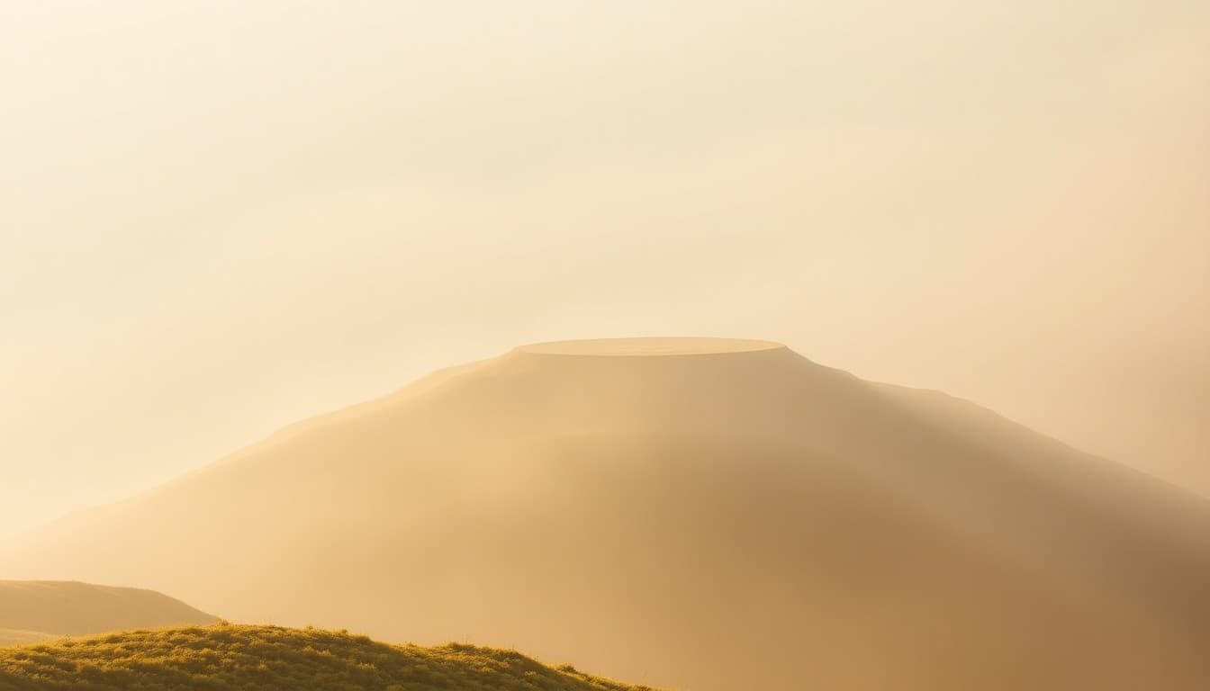 Three soft glowing terraces rising through warm misty morning light symbolizing the steady patient growth of angel number 234