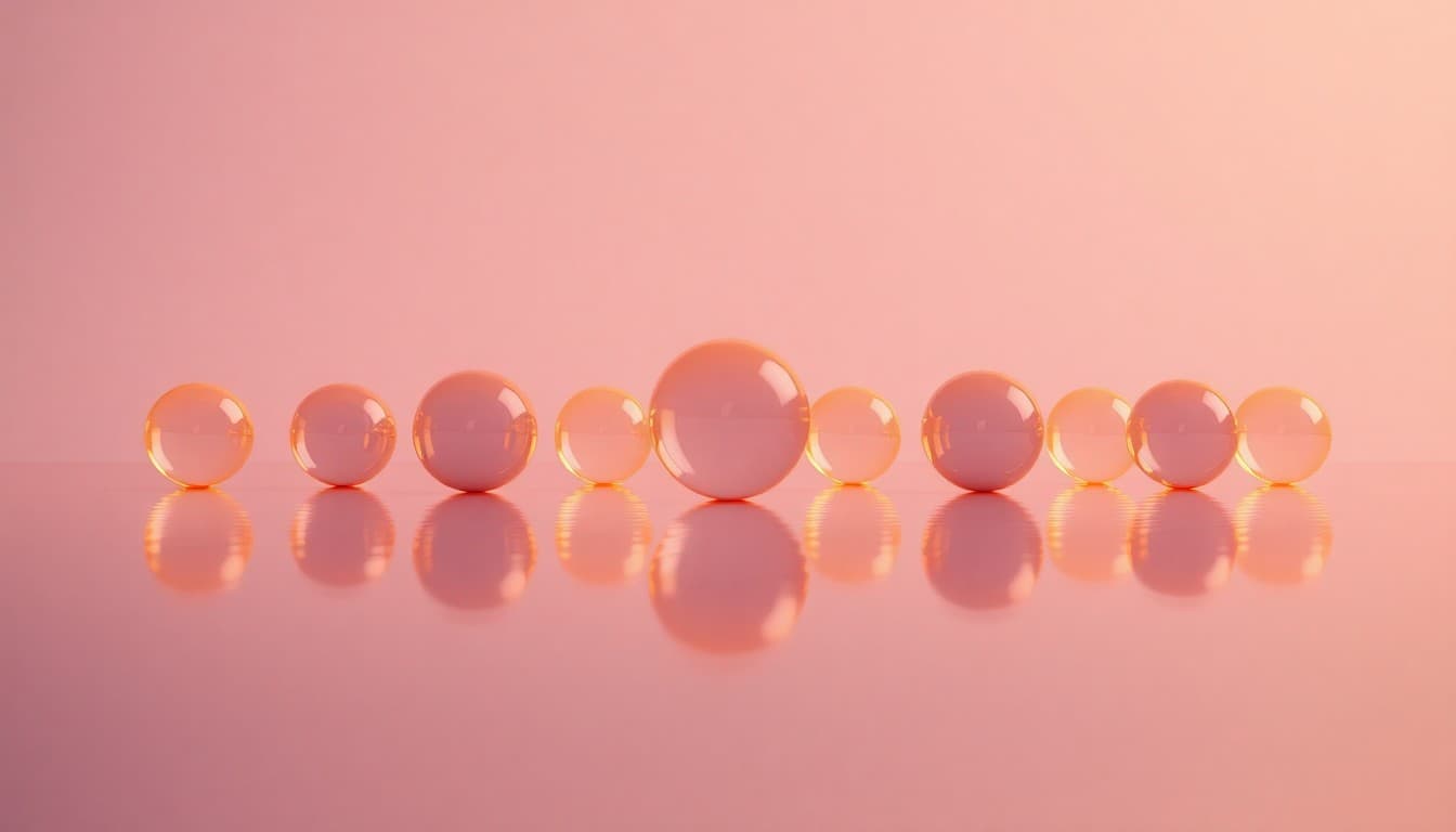 A balanced arrangement of glowing orbs in harmony over a calm reflective surface, representing balance, focus, and alignment with purpose