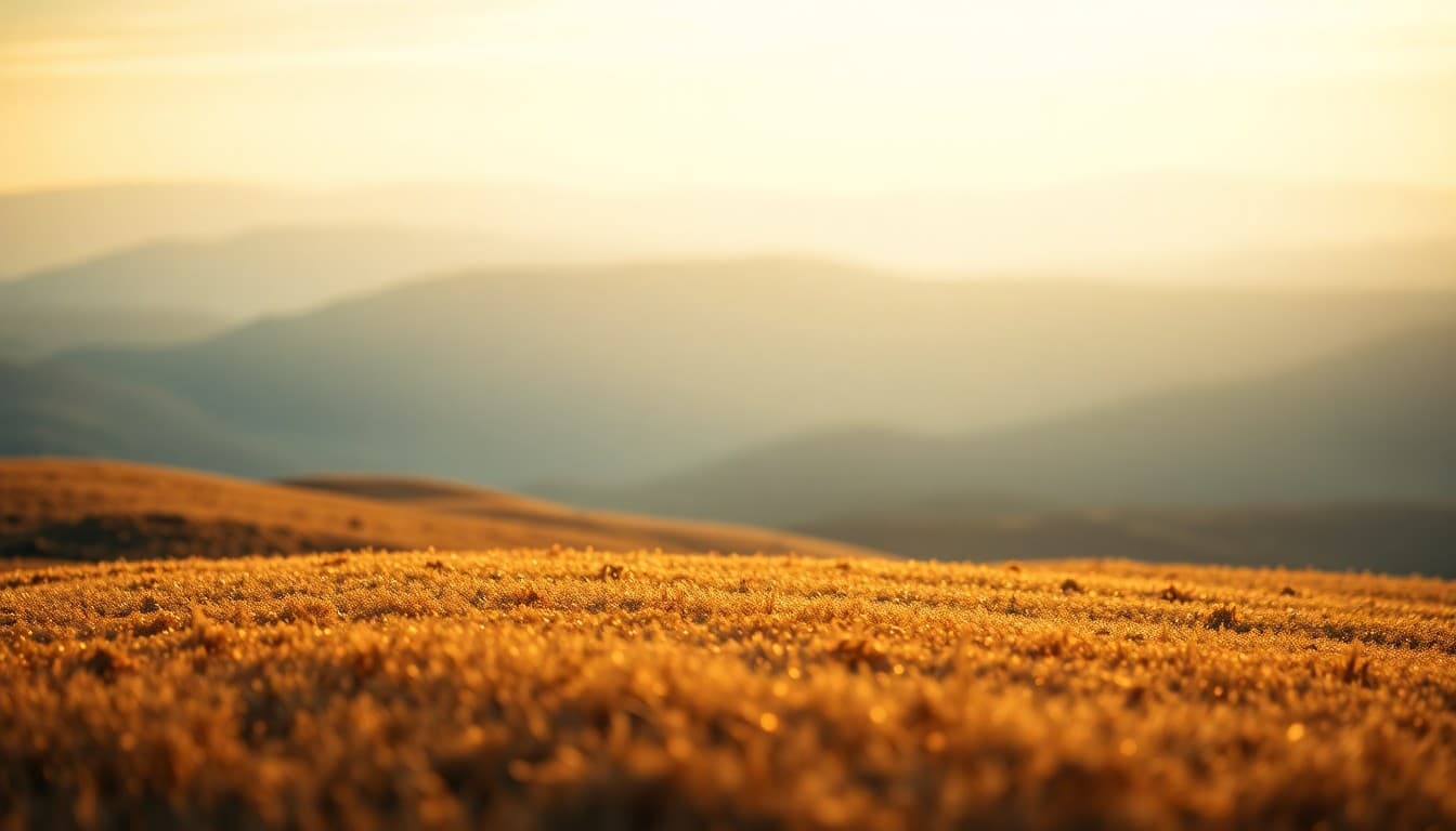 Soft flowing light particles gently realigning into an orderly grounded pattern over a calm landscape, representing realignment and practical order