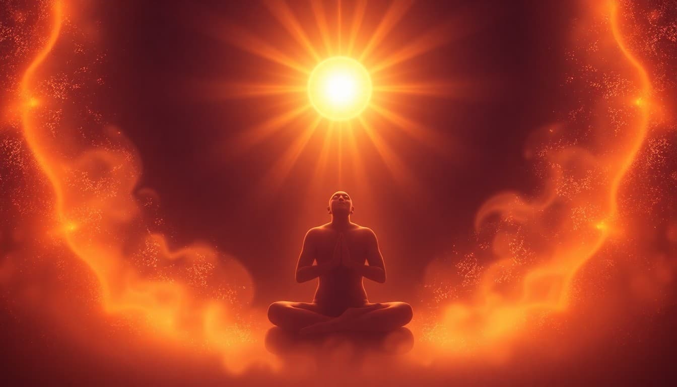 A meditative figure of light in soft spiritual radiance with a new dawn breaking, symbolizing the awakening and new beginnings of angel number 717