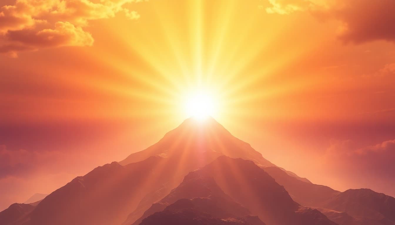A luminous summit reached at the end of a long ascending journey where light, abundance, and completion converge, symbolizing the culmination of angel number 789
